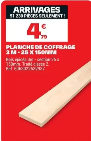 Planche de coffrage bois épicéa - 25 x 150 mm