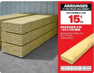 Bastaing bois épicéa - 63 x 175 mm