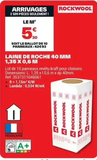 Rockwool Laine de roche 40 mm 1,35 x 0,6 m