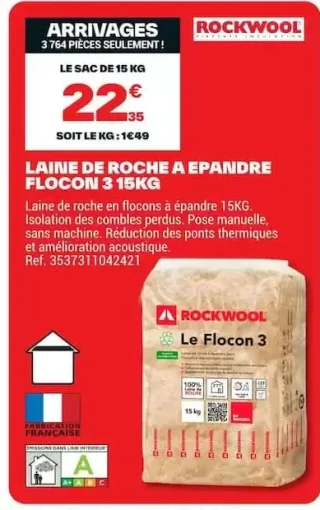 Rockwool Laine de roche à épandre Flocon 3 15 kg