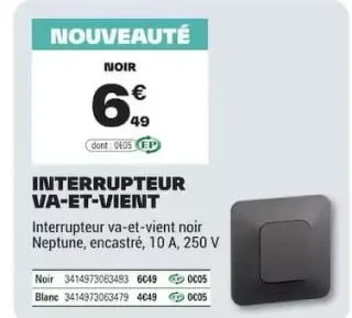 Interrupteur va-et-vient noir Legrand Neptune