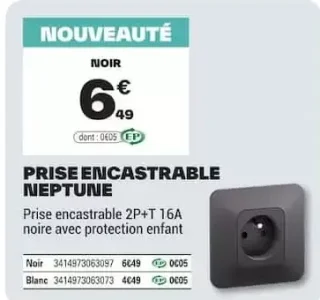 Prise encastrable Neptune noir Legrand
