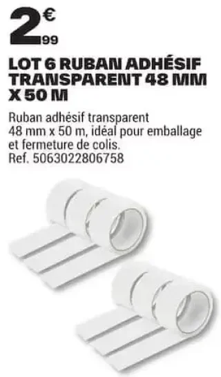 Lot 6 Ruban Adhésif Transparent 48 MM X 50 M