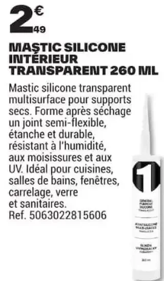Mastic Silicone Intérieur Transparent 260 ML