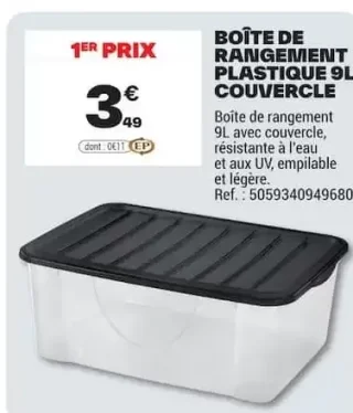 Boîte de rangement plastique 9L couvercle