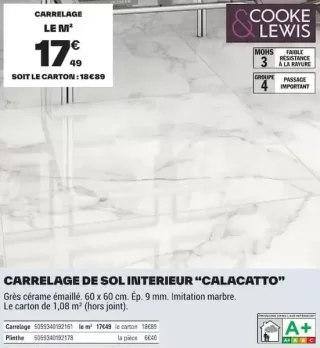 Carrelage de sol intérieur Calacatto Cooke & Lewis