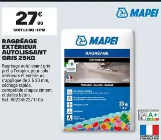 Ragréage extérieur autolissant gris 25kg Mapei