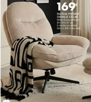 FAUTEUIL PIVOTANT CHENILLE STELAN