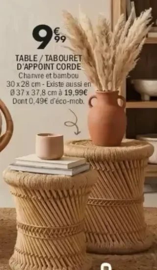 Table / Tabouret d'appoint Corde Chanvre et bambou