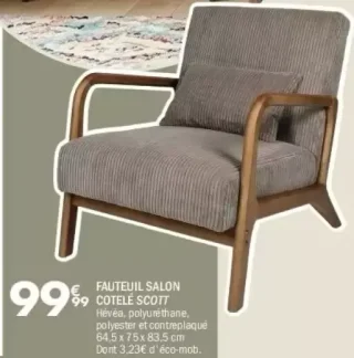 Fauteuil salon Côtelé Scott