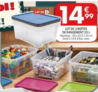 Lot de 3 boîtes de rangement 25 L