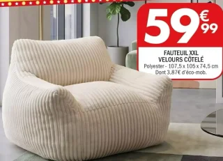 Fauteuil XXL velours côtelé