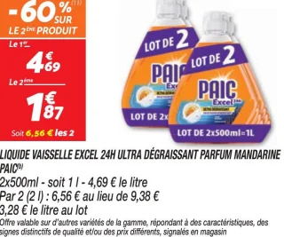 Liquide vaisselle excel 24h  ultra dégraissant parfum mandarine