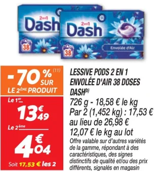 Lessive pods 2 en 1 envolée d'air 38 doses