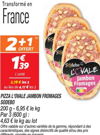 Pizza l'ovale jambon fromages