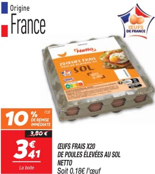 Œufs frais x20 de poules élevées au sol 