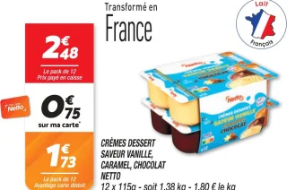 Crèmes dessert saveur vanille, caramel, chocolat