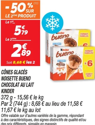 Cônes glacés  noisette bueno chocolat au lait