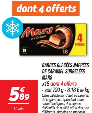 Barres glacées nappées de caramel surgelées 