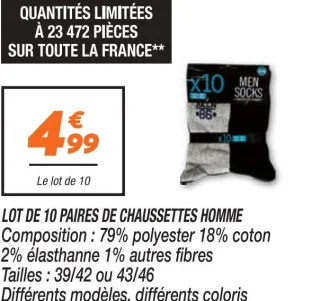 Lot de 10 paires de chaussettes homme 