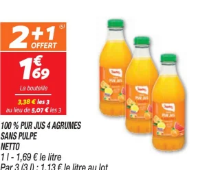 100 % pur jus 4 agrumes sans pulpe
