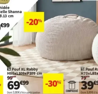 Pouf XL Rabby H80xL109xP109 cm