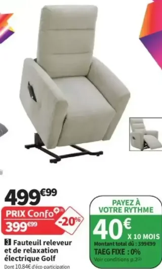 Fauteuil releveur et de relaxation électrique Golf
