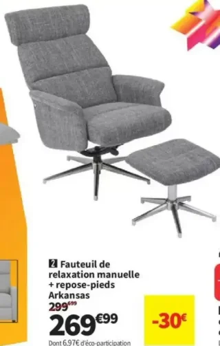 Fauteuil de relaxation manuelle + repose-pieds Arkansas