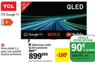 Téléviseur UHD QLED connecté TCL 75T69C