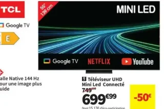 Téléviseur UHD Mini Led Connecté TCL 55C6K PRO