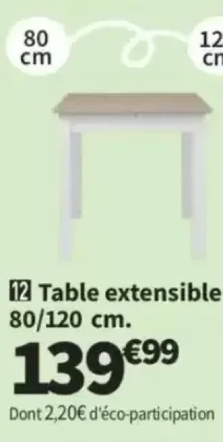 Table extensible NOHMA 80/120 cm.