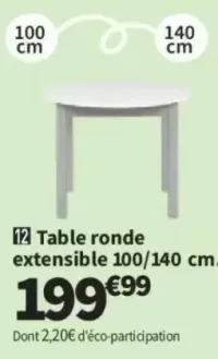 Table ronde extensible NOHMA 100/140 cm.