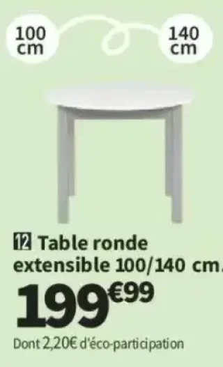 Table ronde extensible NOHMA 100/140 cm.