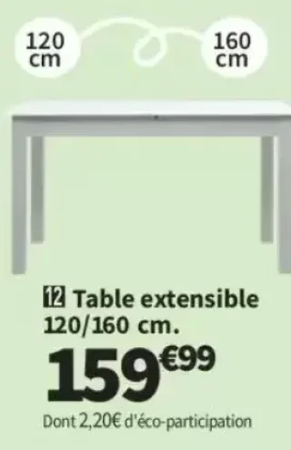 Table extensible NOHMA 120/160 cm.