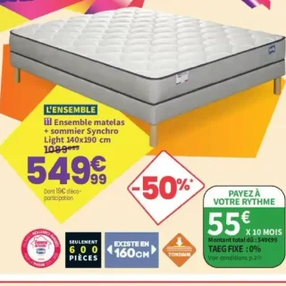 Ensemble matelas + sommier Synchro Light 140x190 cm