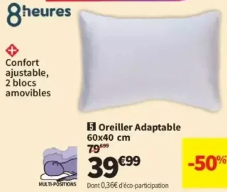 Oreiller Adaptable 60x40 cm 8heures