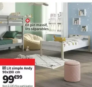 Lit simple Andy 90x190 cm