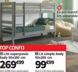 Lits superposés Andy 90x190 cm