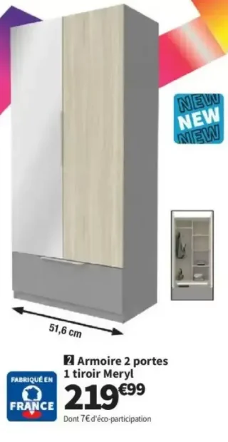 Armoire 2 portes 1 tiroir Meryl