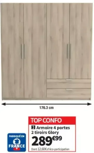 Armoire 4 portes 2 tiroirs Glory