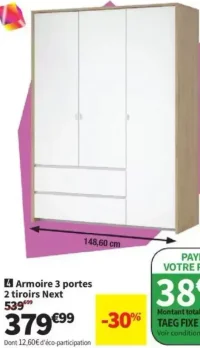 Armoire 3 portes 2 tiroirs Next
