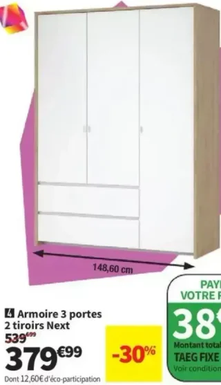 Armoire 3 portes 2 tiroirs Next