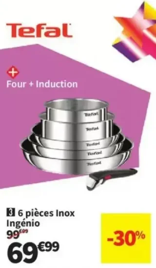Batterie de cuisine Tefal 6 pièces Inox Ingénio