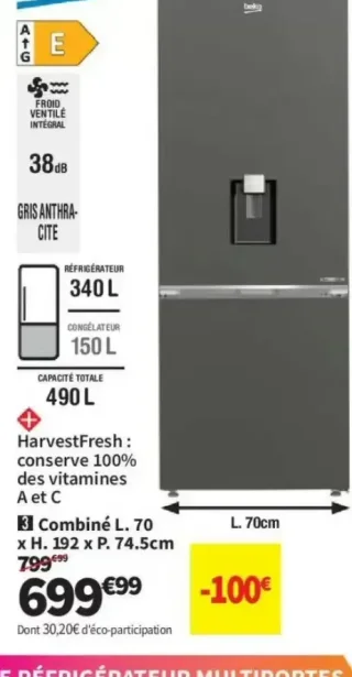 Réfrigérateur Combiné Beko B3RCNE564HDG