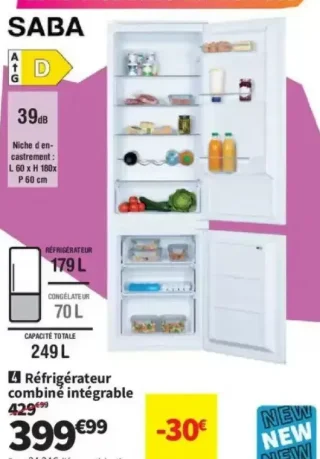 Réfrigérateur combiné intégrable Saba CBI2426DW