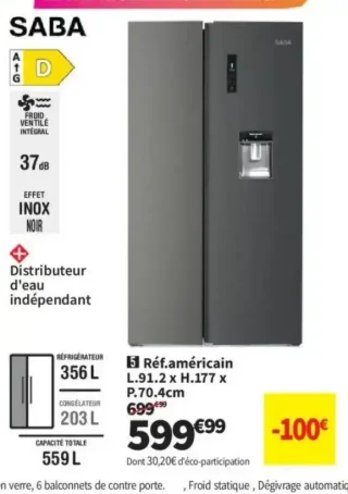 Réfrigérateur américain Saba SBS5625WDDKD