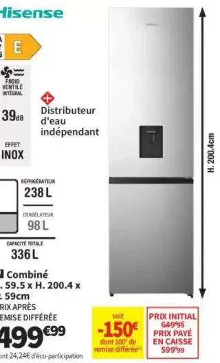 Hisense Réfrigérateur combiné L. 59.5 x H. 200.4 x P. 59 cm