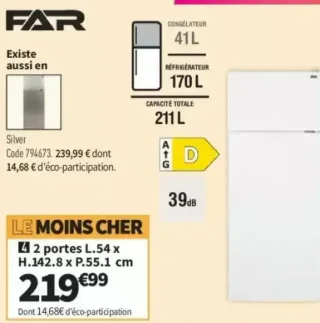 Réfrigérateur 2 portes FAR DPG2025DW