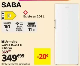 Congélateur armoire Saba UF165NFWD
