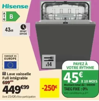 Lave vaisselle Full intégrable Hisense HV642B65